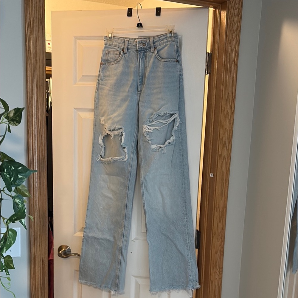 Zara Wide Leg Jeans with Distressed Details